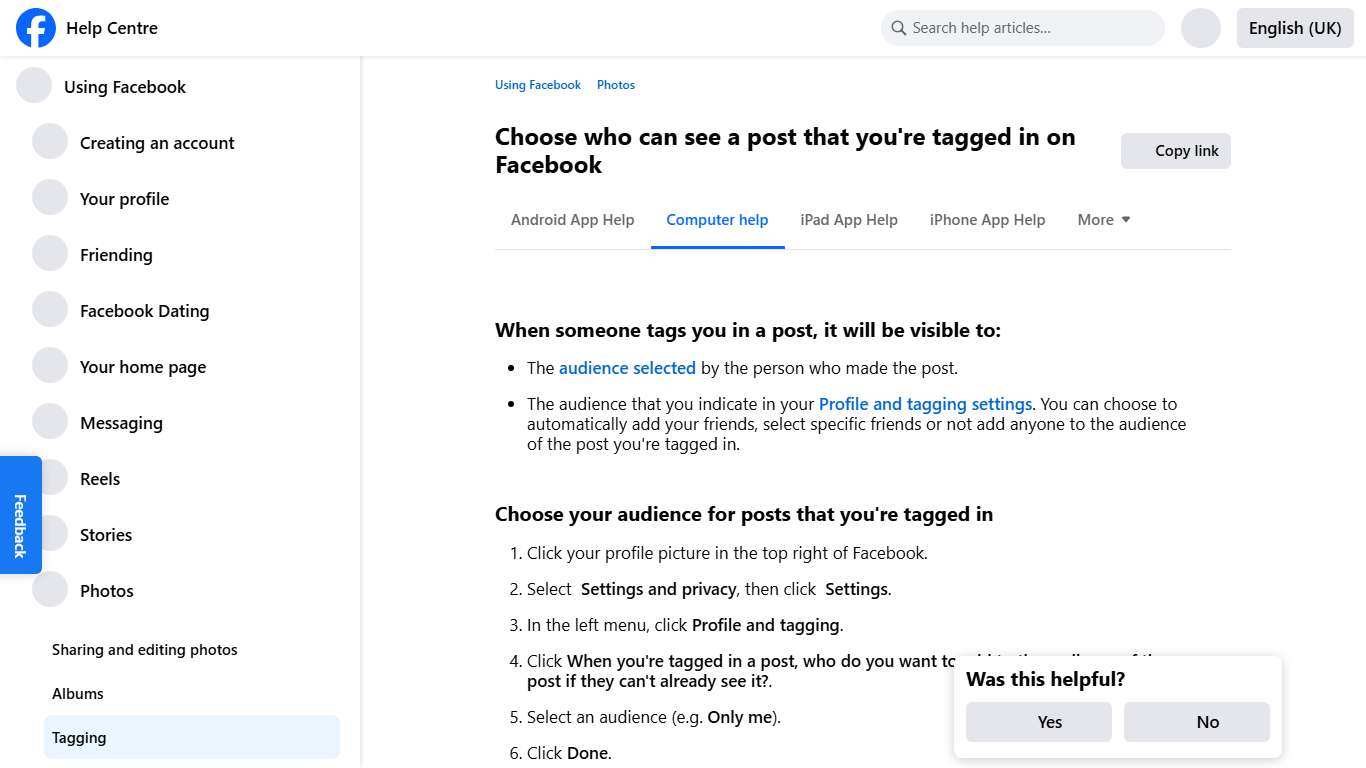 Choose who can see a post that you're tagged in on Facebook Facebook Help Centre