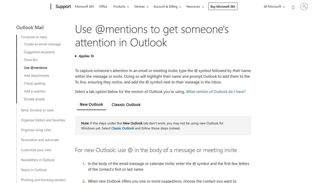 Use @mentions to get someone's attention in Outlook - Microsoft Support