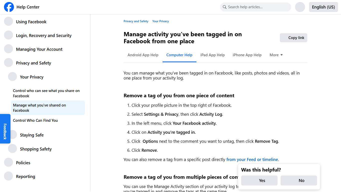 Manage activity you’ve been tagged in on Facebook from one place Facebook Help Center